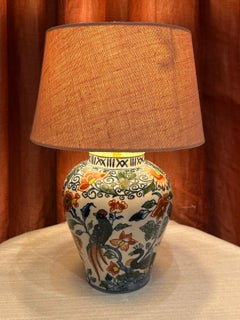 Early 20th Century Dutch Makkum Faience Table Lamp with Polychrome Floral Motif