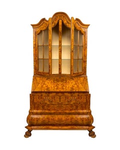 Early 20th century Dutch Marquetry Trumeau Library Cabinet with Drop-Front Desk