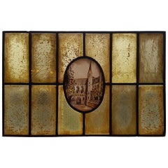 Early 20th Century Dutch Stained Glass Window with Hand-Painted Medallion