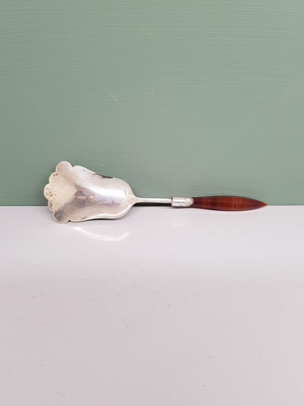 Early 20th Century Dutch Sugar Spoon with Agate Handle In Good Condition In Raalte, NL