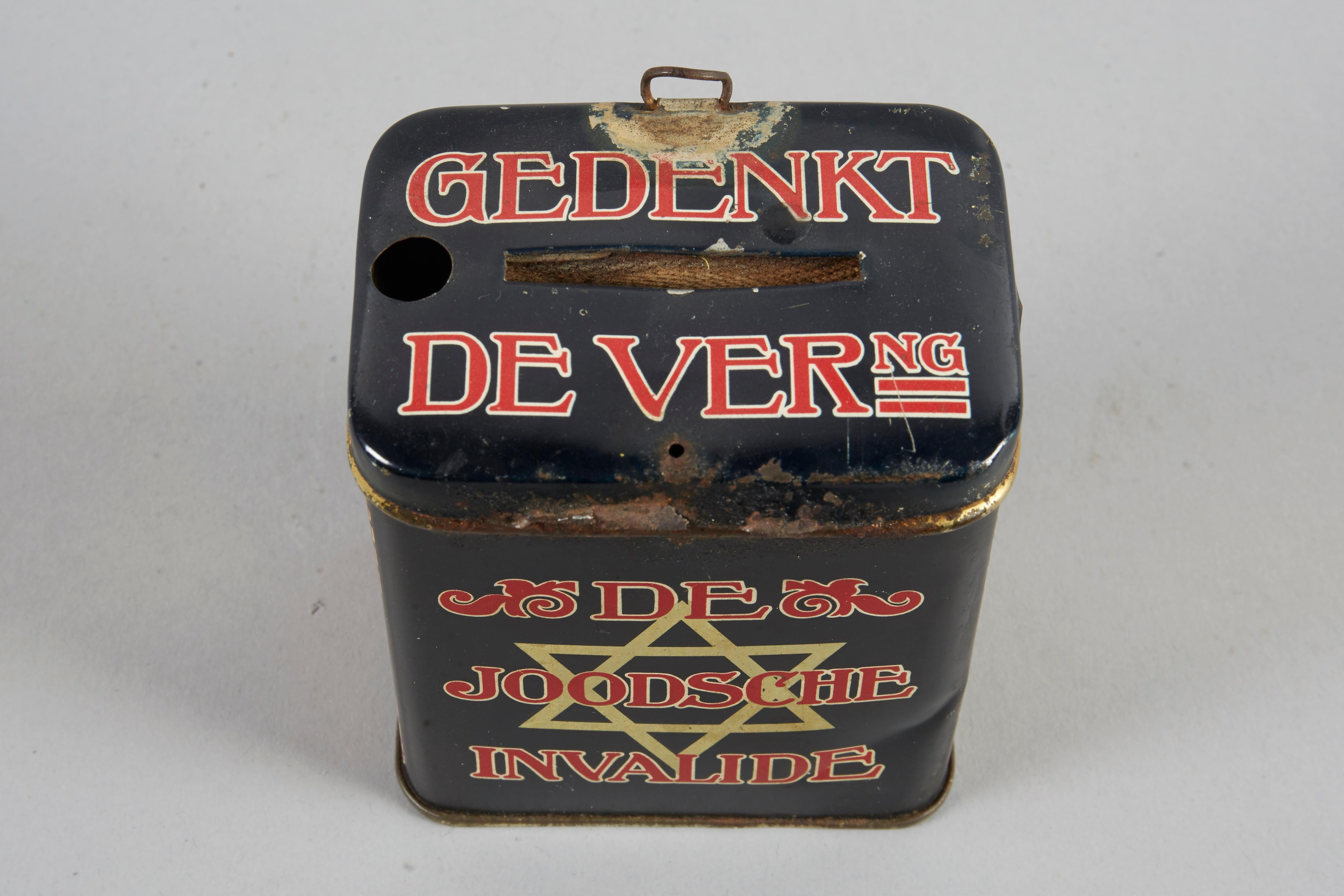Metal Early 20th Century Dutch Tin Charity Box For Sale