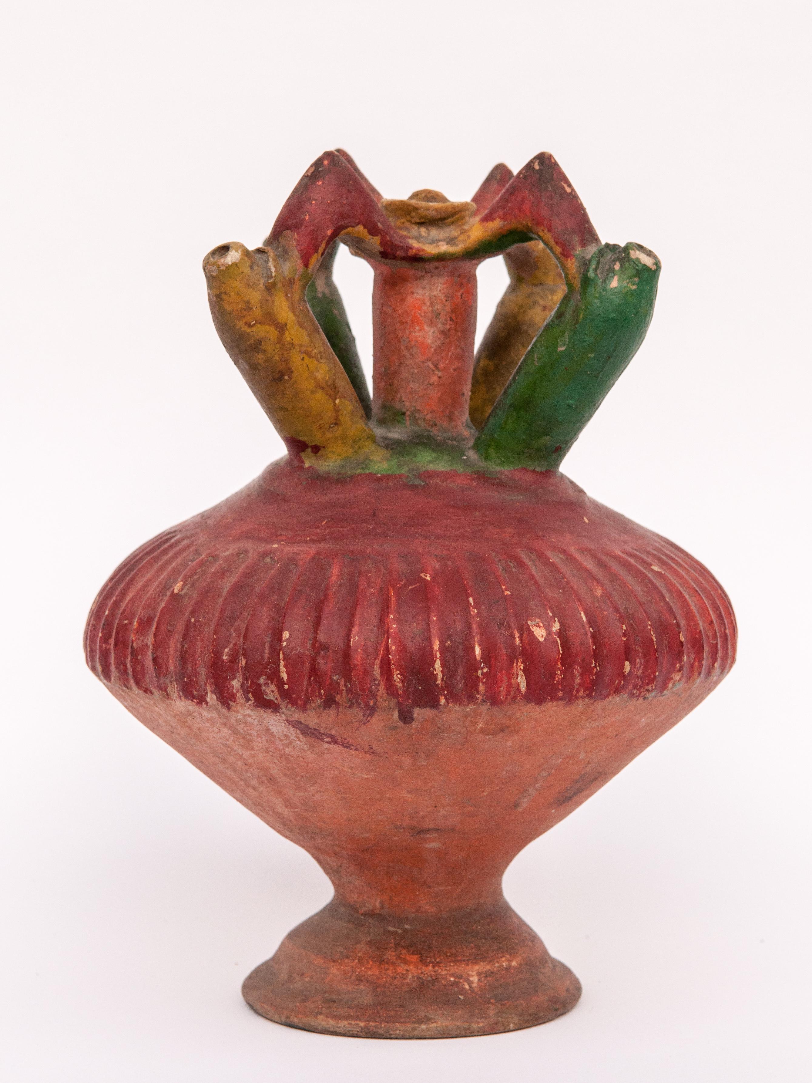 Folk Art Kendi Earthenware Ritual Vessel with Original Color, Sumatra. Early 20th Century