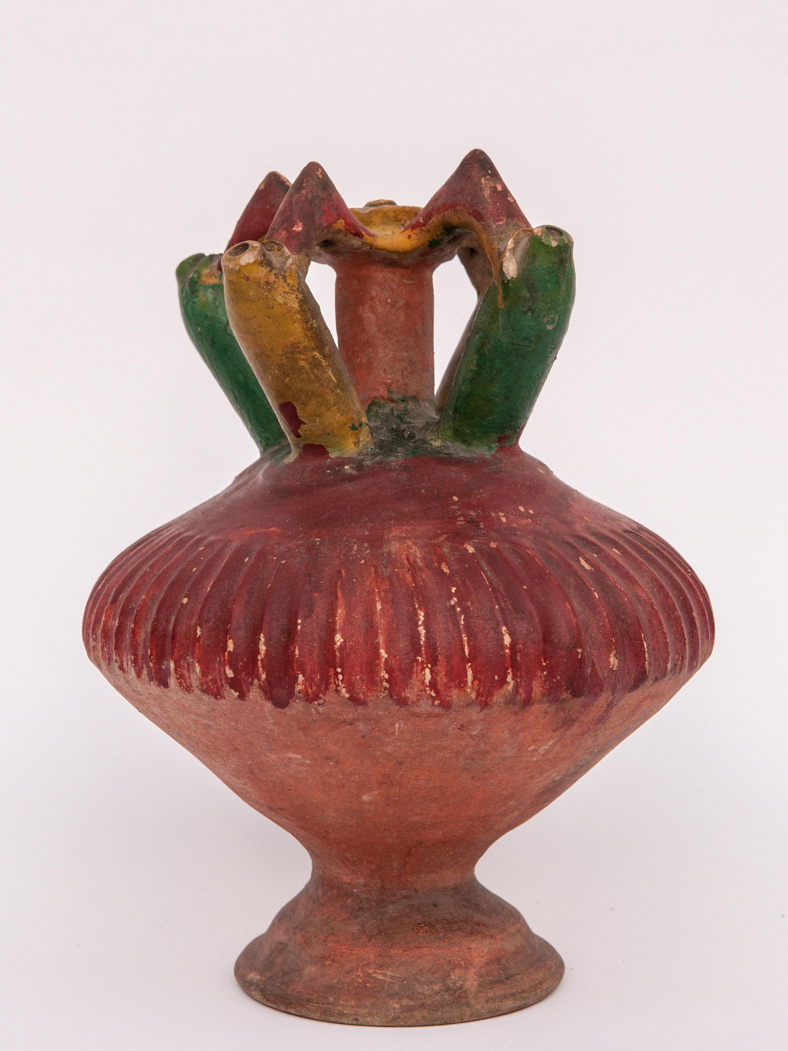 Indonesian Kendi Earthenware Ritual Vessel with Original Color, Sumatra. Early 20th Century