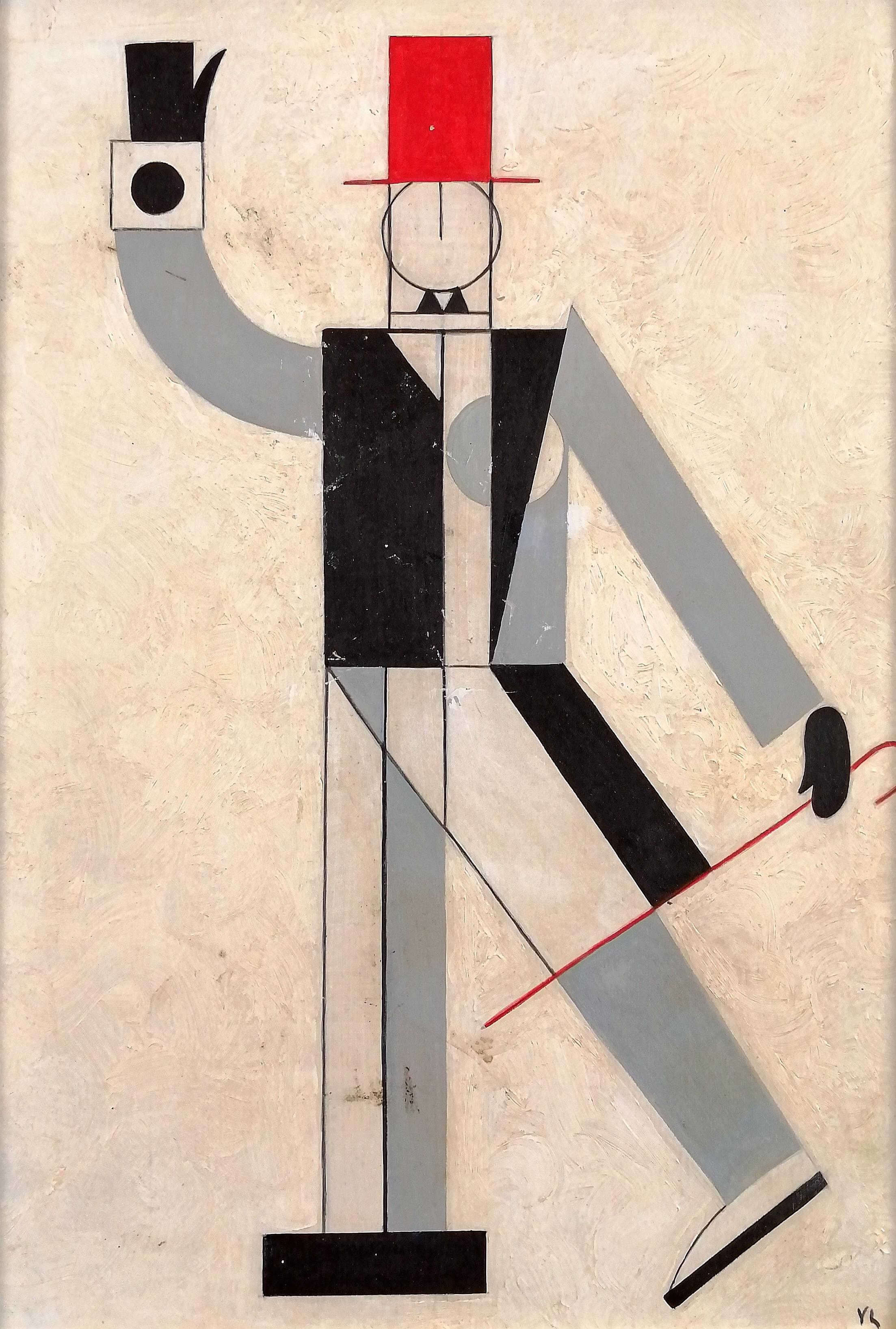 Suprematist Figure - Early 20th Century Russian East European Portrait Painting - Black Figurative Painting by Early 20th Century Eastern European School
