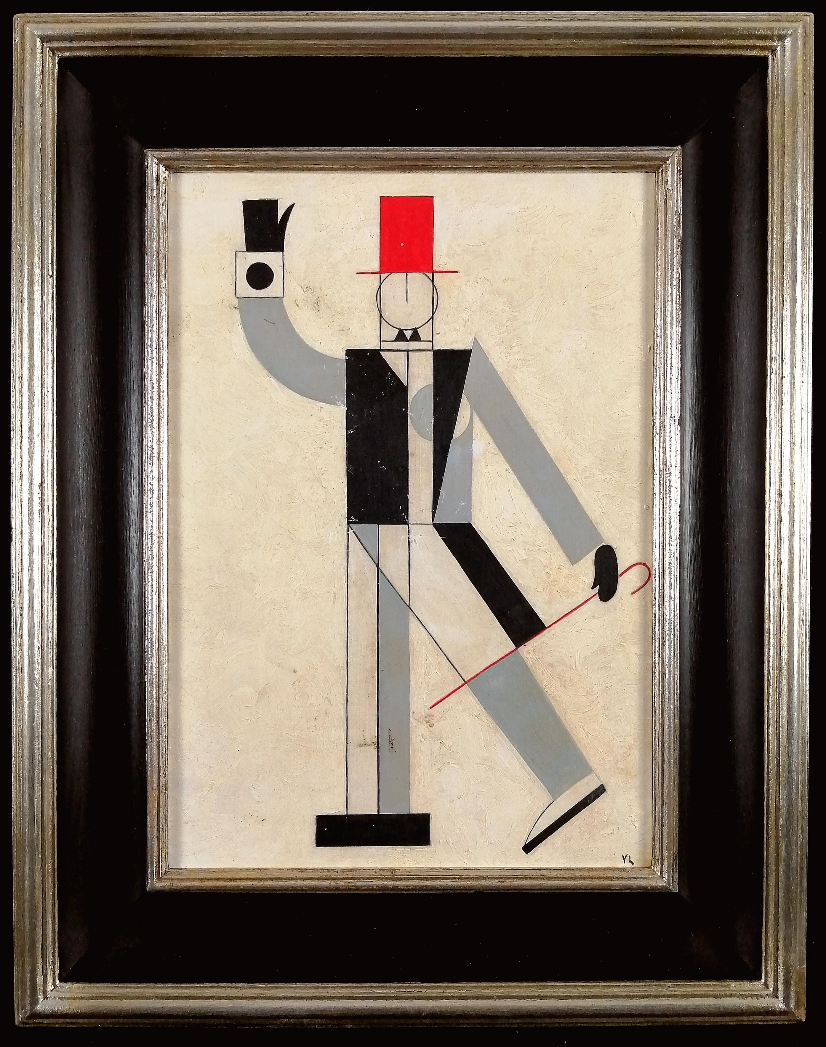 Early 20th Century Eastern European School Figurative Painting - Suprematist Figure - Early 20th Century Russian East European Portrait Painting