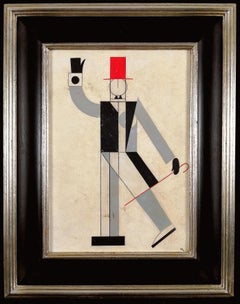 Antique Suprematist Figure - Early 20th Century Russian East European Portrait Painting