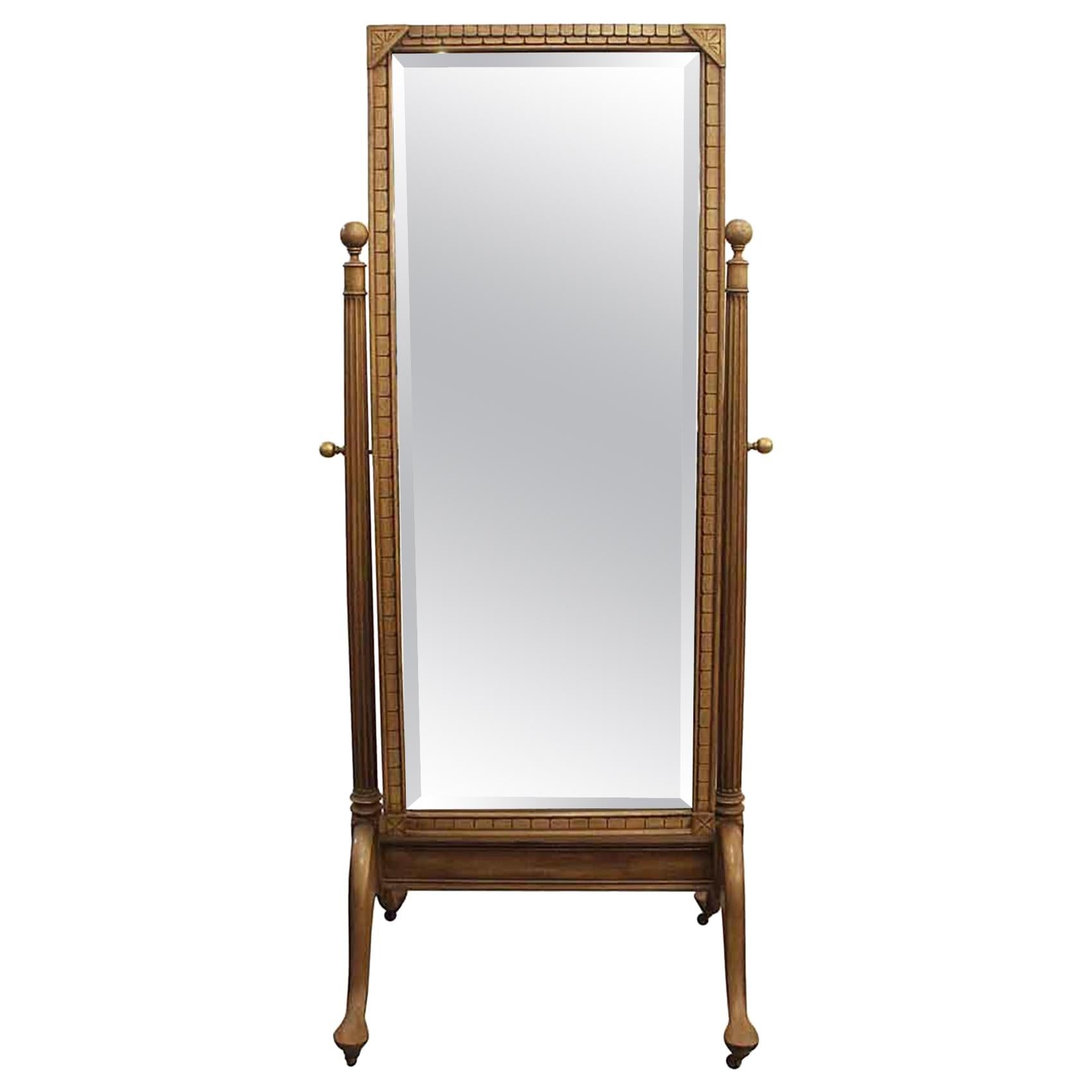Early 20th Century Eastlake Carved Fruit Wood Cheval Mirror