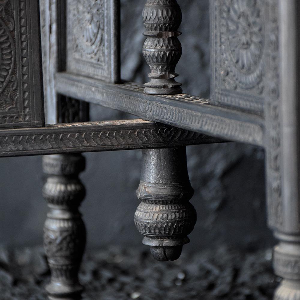 Early 20th Century Ebonised Hand Carved Nagina Folding Side Table 3