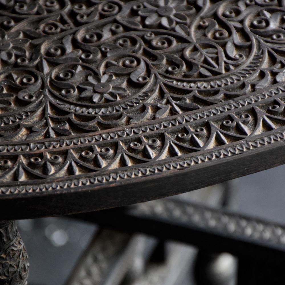 Early 20th Century Ebonised Hand Carved Nagina Folding Side Table 4