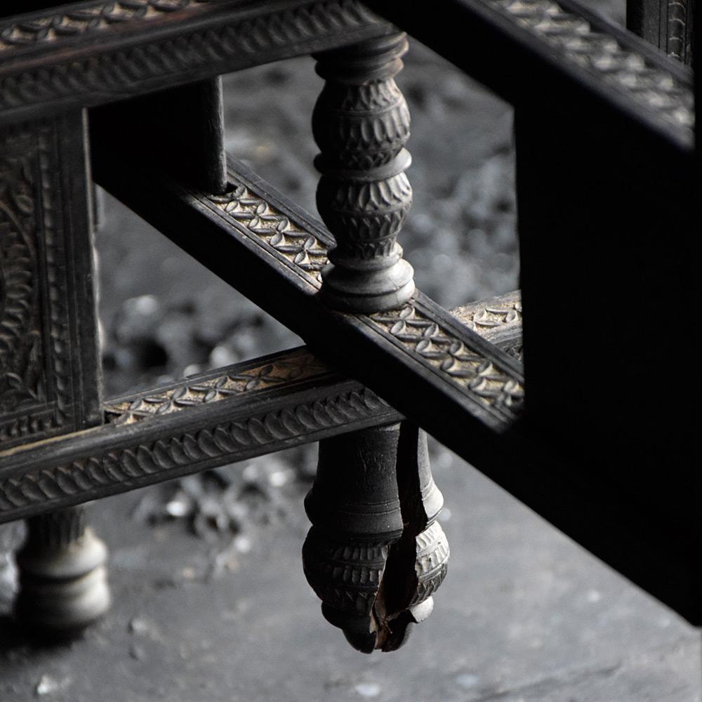 Early 20th Century Ebonised Hand Carved Nagina Folding Side Table 5