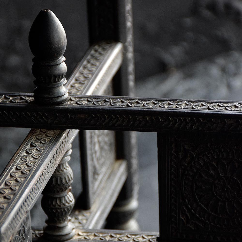 Early 20th Century Ebonised Hand Carved Nagina Folding Side Table 7