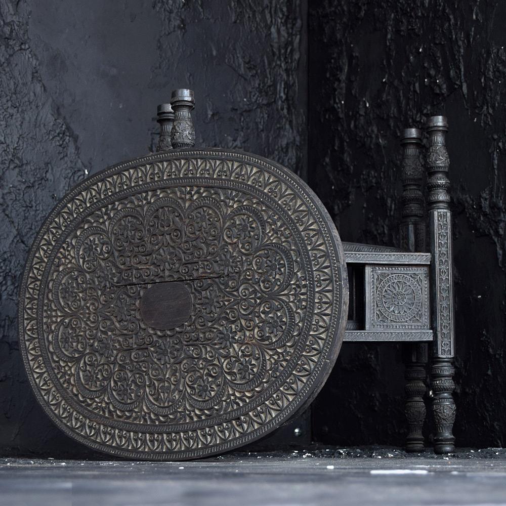 Early 20th Century Ebonised Hand Carved Nagina Folding Side Table 9