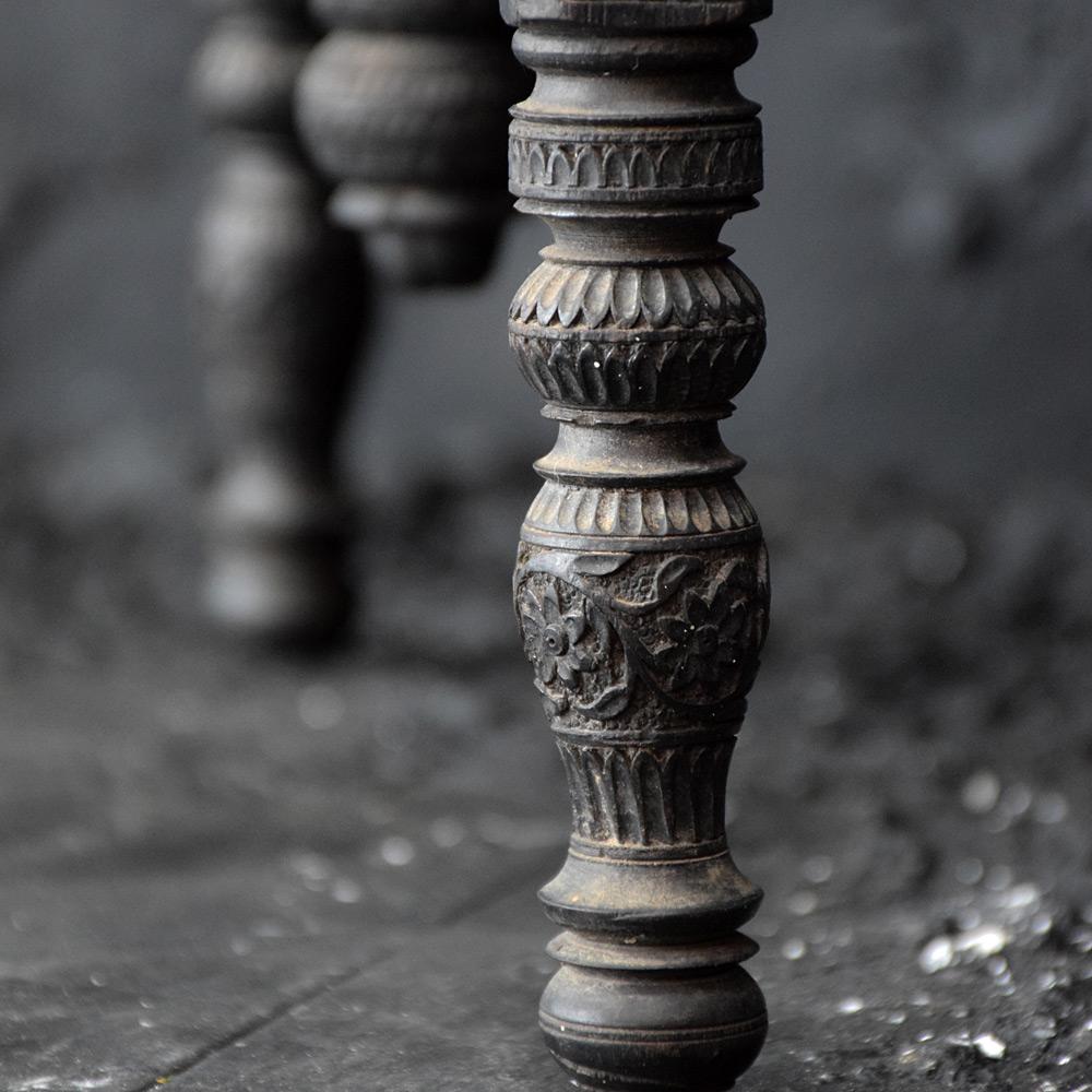 Indian Early 20th Century Ebonised Hand Carved Nagina Folding Side Table