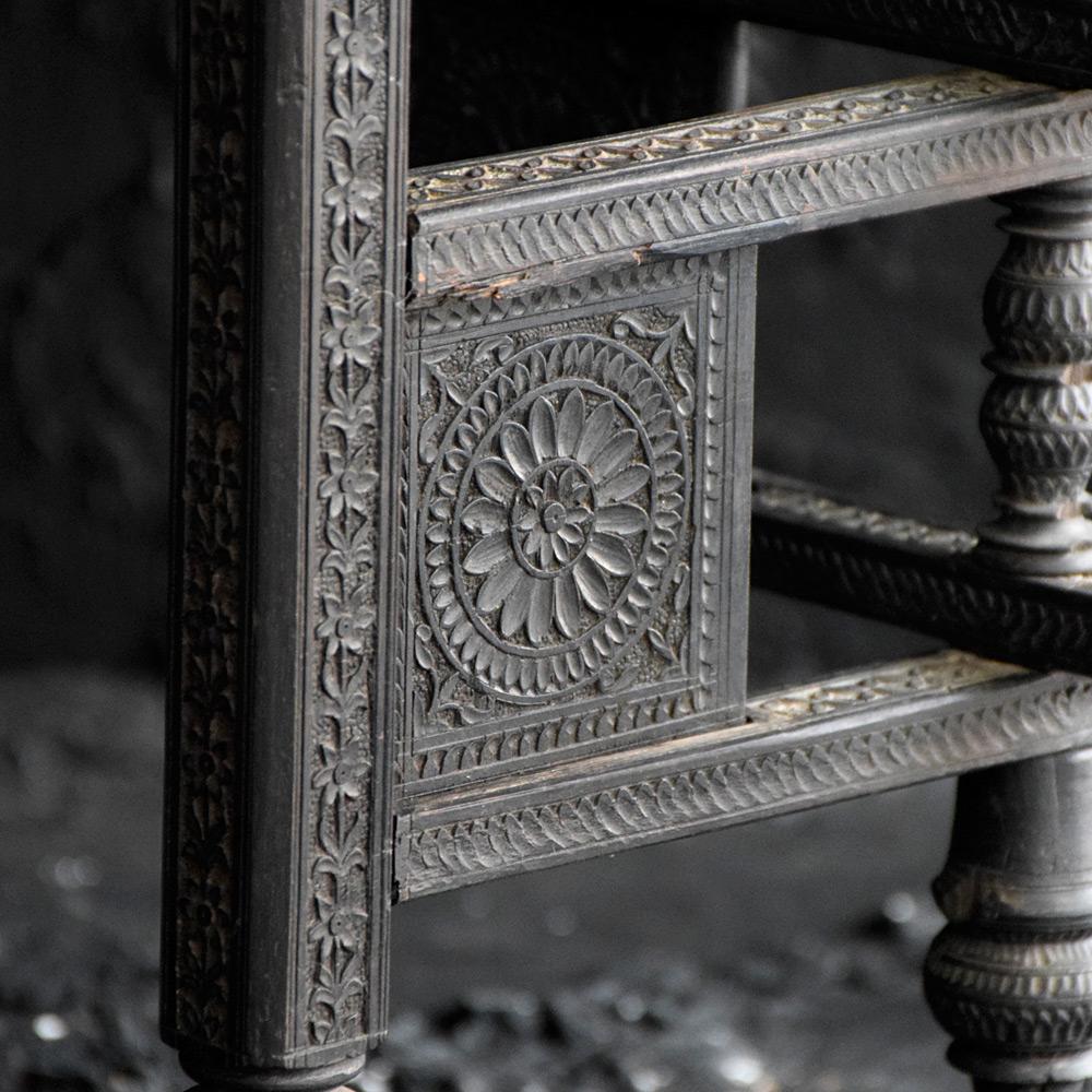 Hand-Carved Early 20th Century Ebonised Hand Carved Nagina Folding Side Table