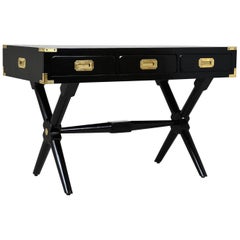 Antique Early 20th Century Ebonized Campaign-Style Desk