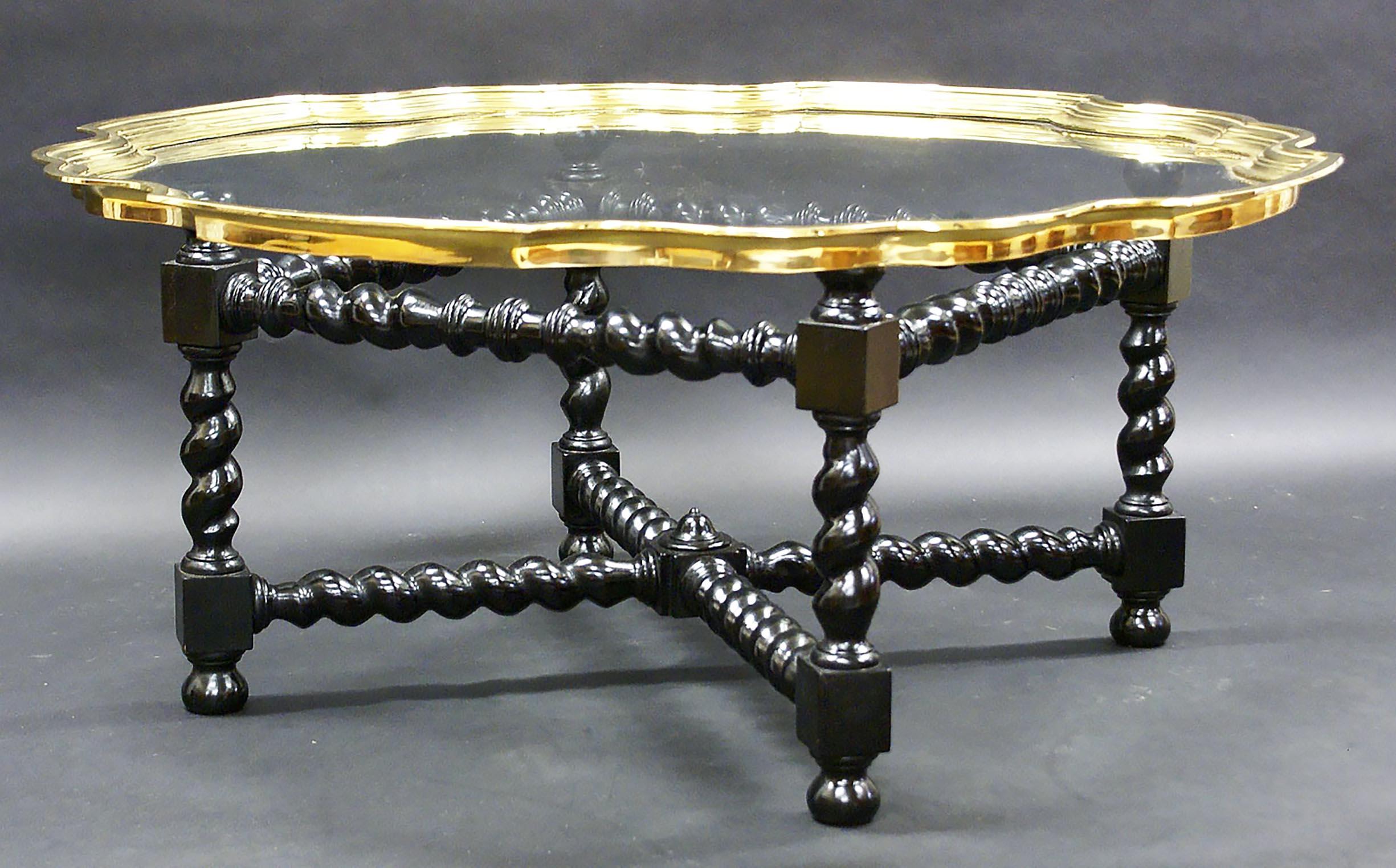 Brass Early 20th Century Ebonized Glass Coffee Table