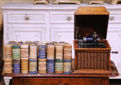 Early 20th Century Edison Oak Cylinder Phonograph with Blue Amberol Records
