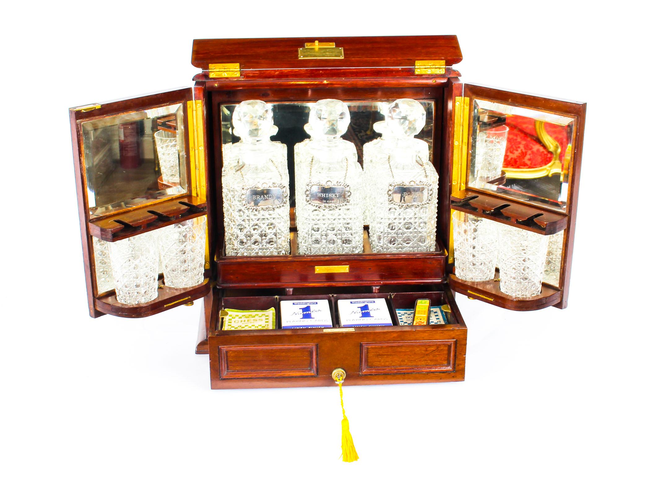 Early 20th Century Edwardian 3 Liqueur and Cigar Table Cabinet Tantalus Dry Bar 13
