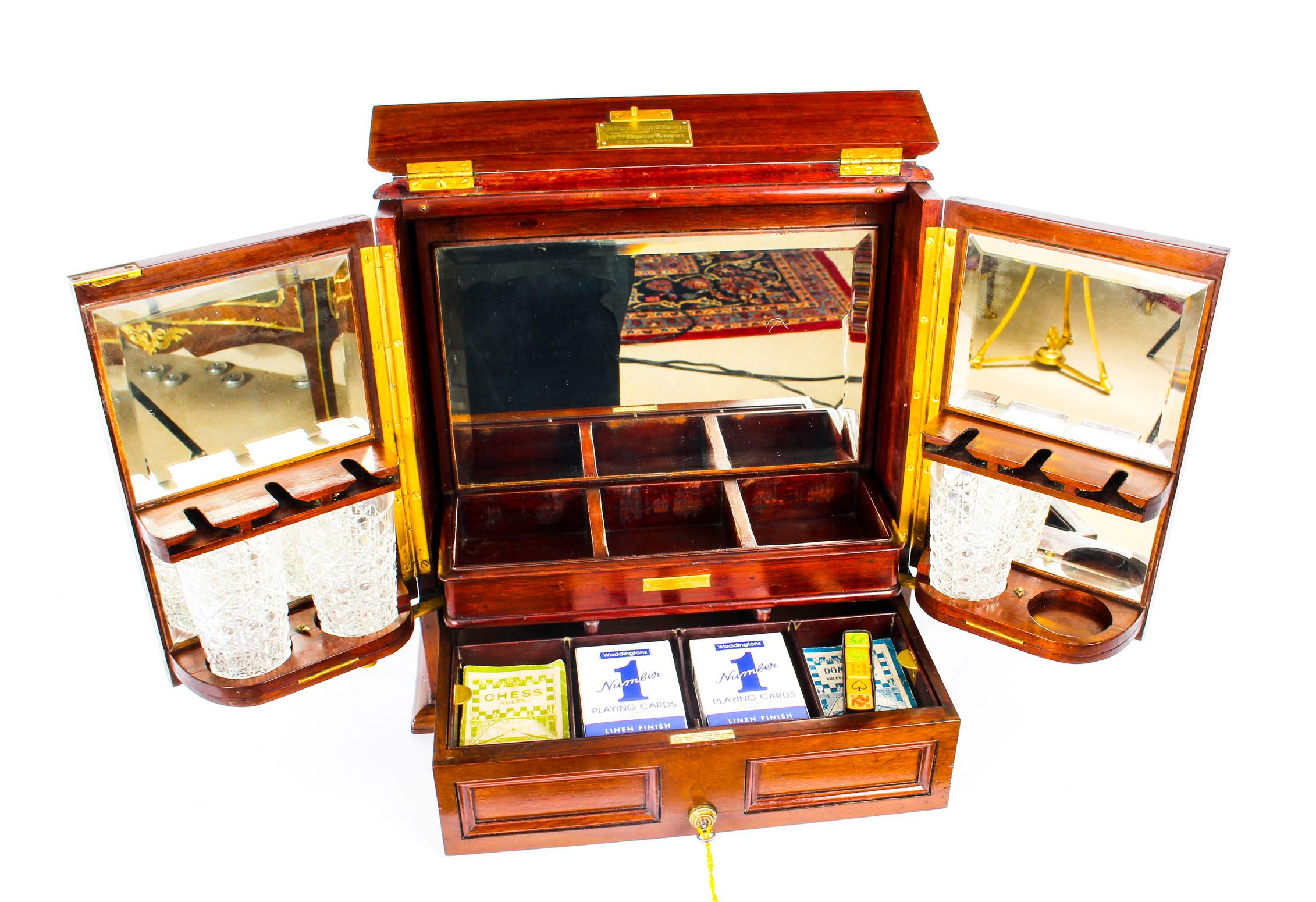 English Early 20th Century Edwardian 3 Liqueur and Cigar Table Cabinet Tantalus Dry Bar
