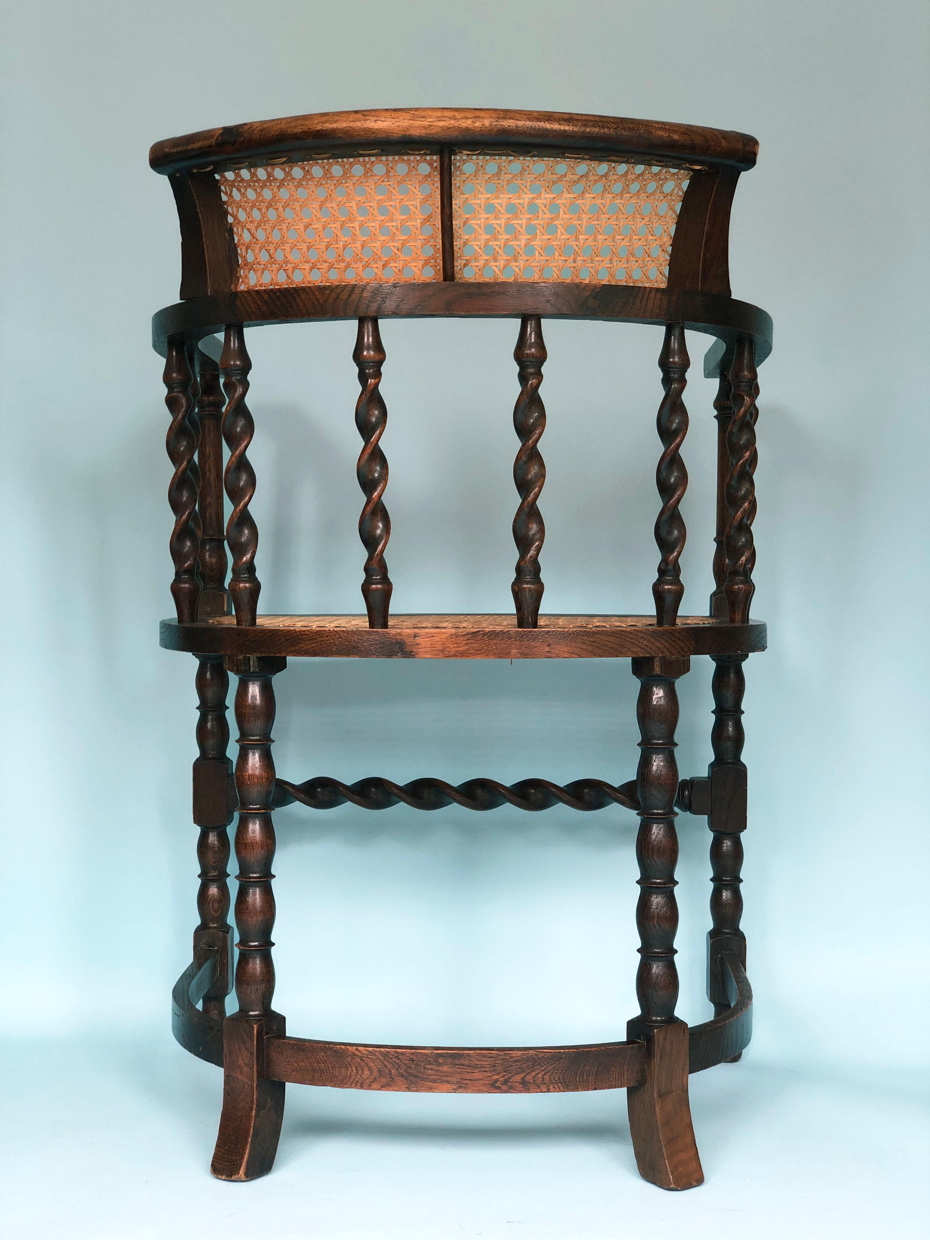 Early 20th Century Edwardian Barley Twist Corner Chair with Cane 1