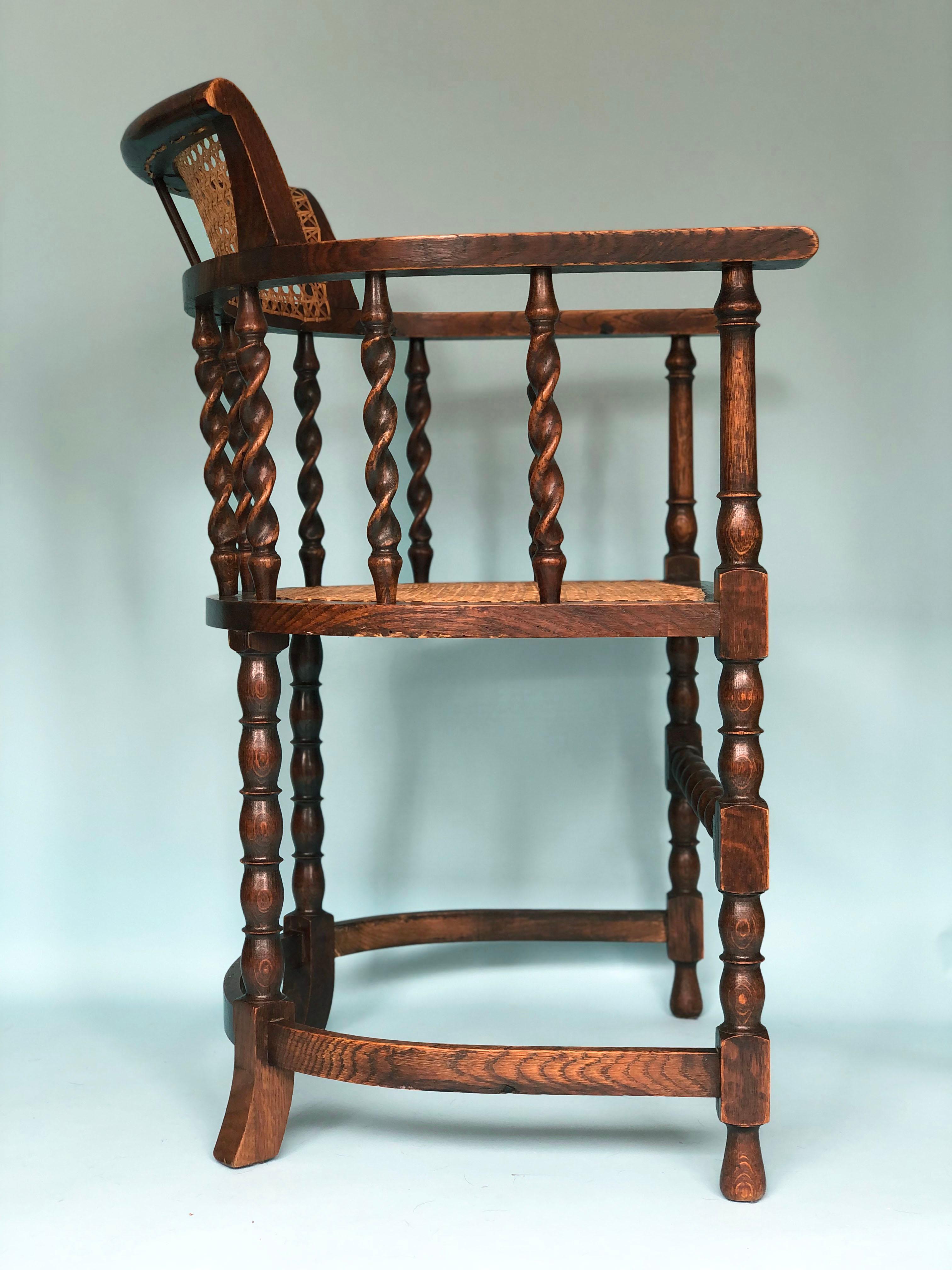 Early 20th Century Edwardian Barley Twist Corner Chair with Cane 3