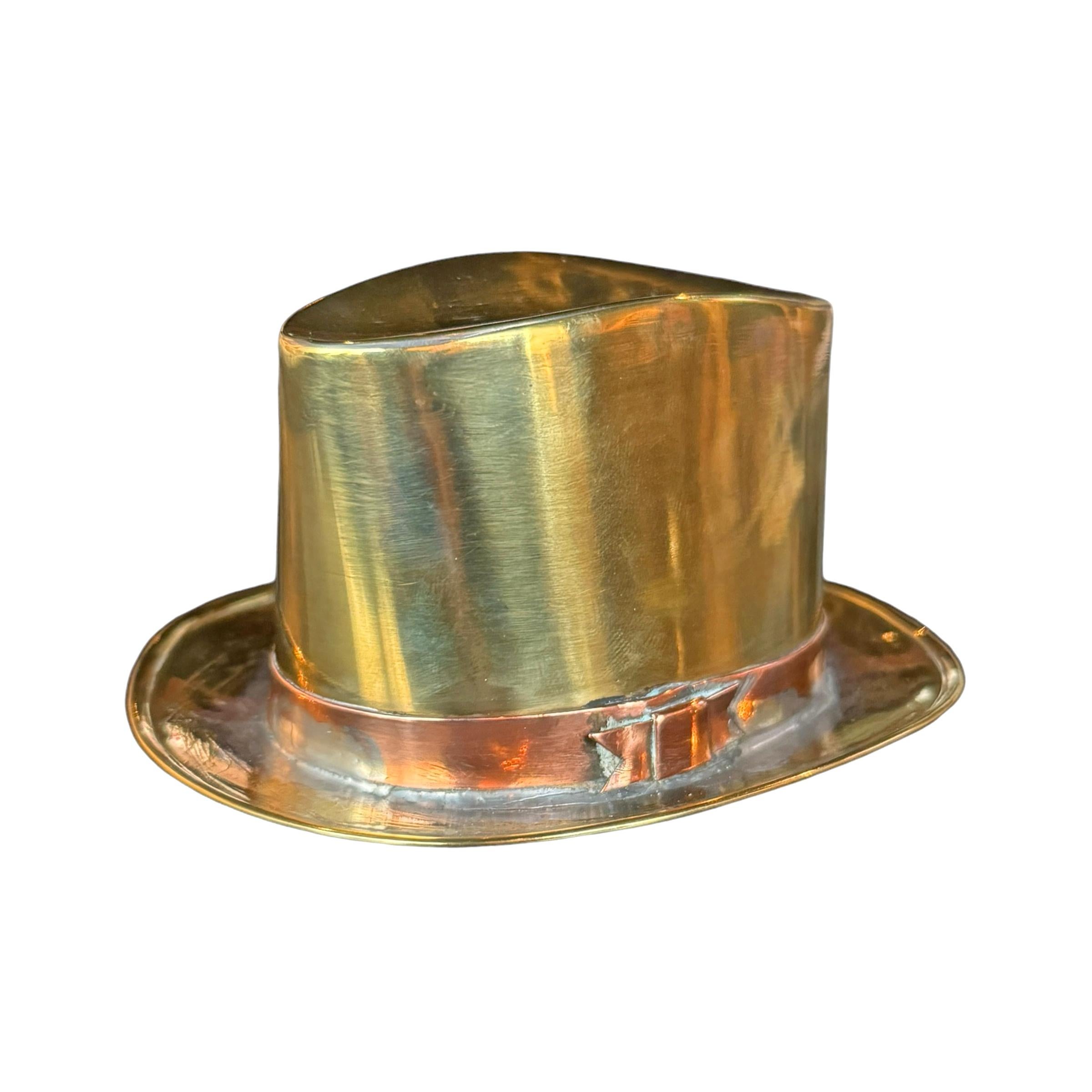 English Early 20th Century Edwardian Brass Top Hat Cigar Holder
