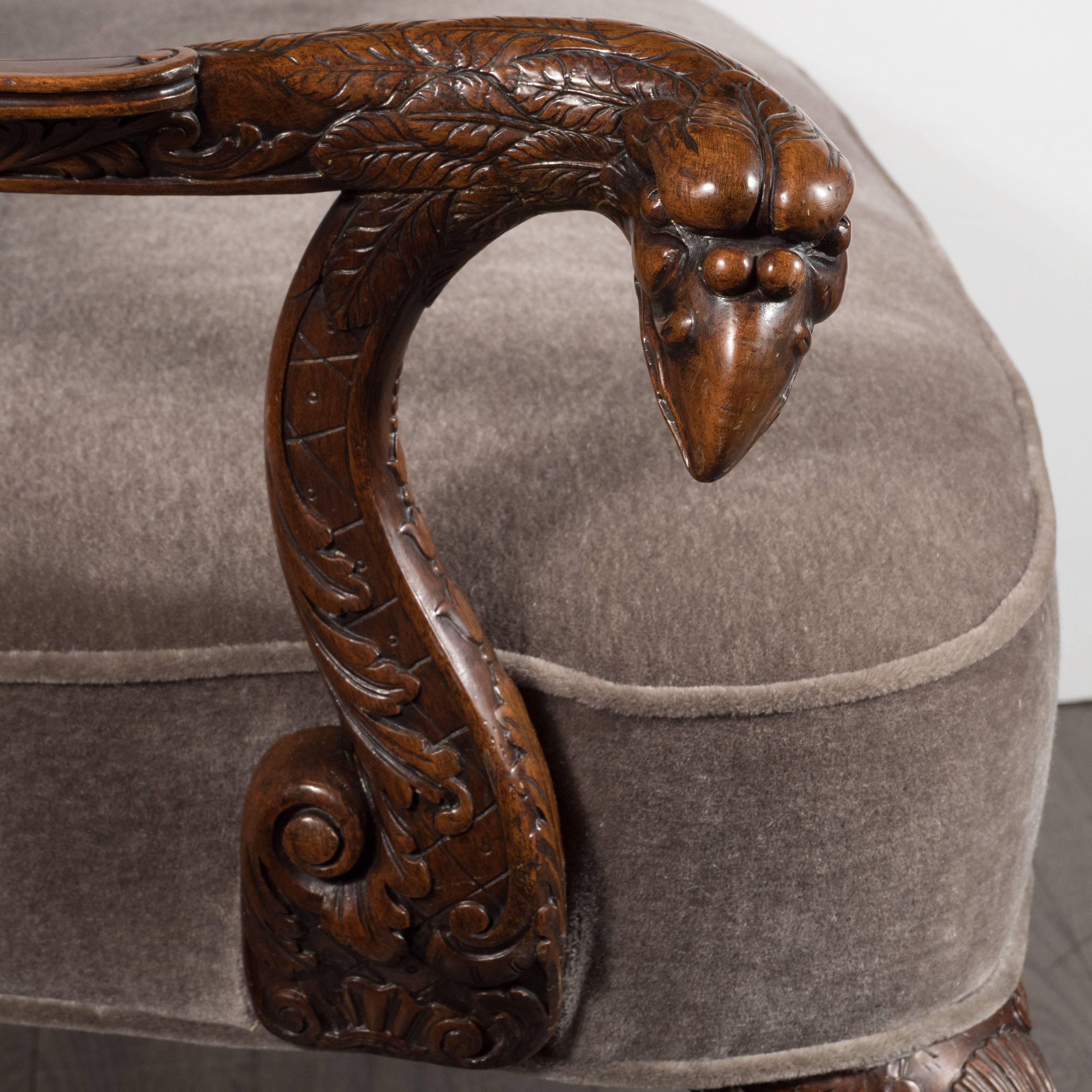 Early 20th Century Edwardian British Walnut Chair with Carved Hawk Gargoyle Arms 2