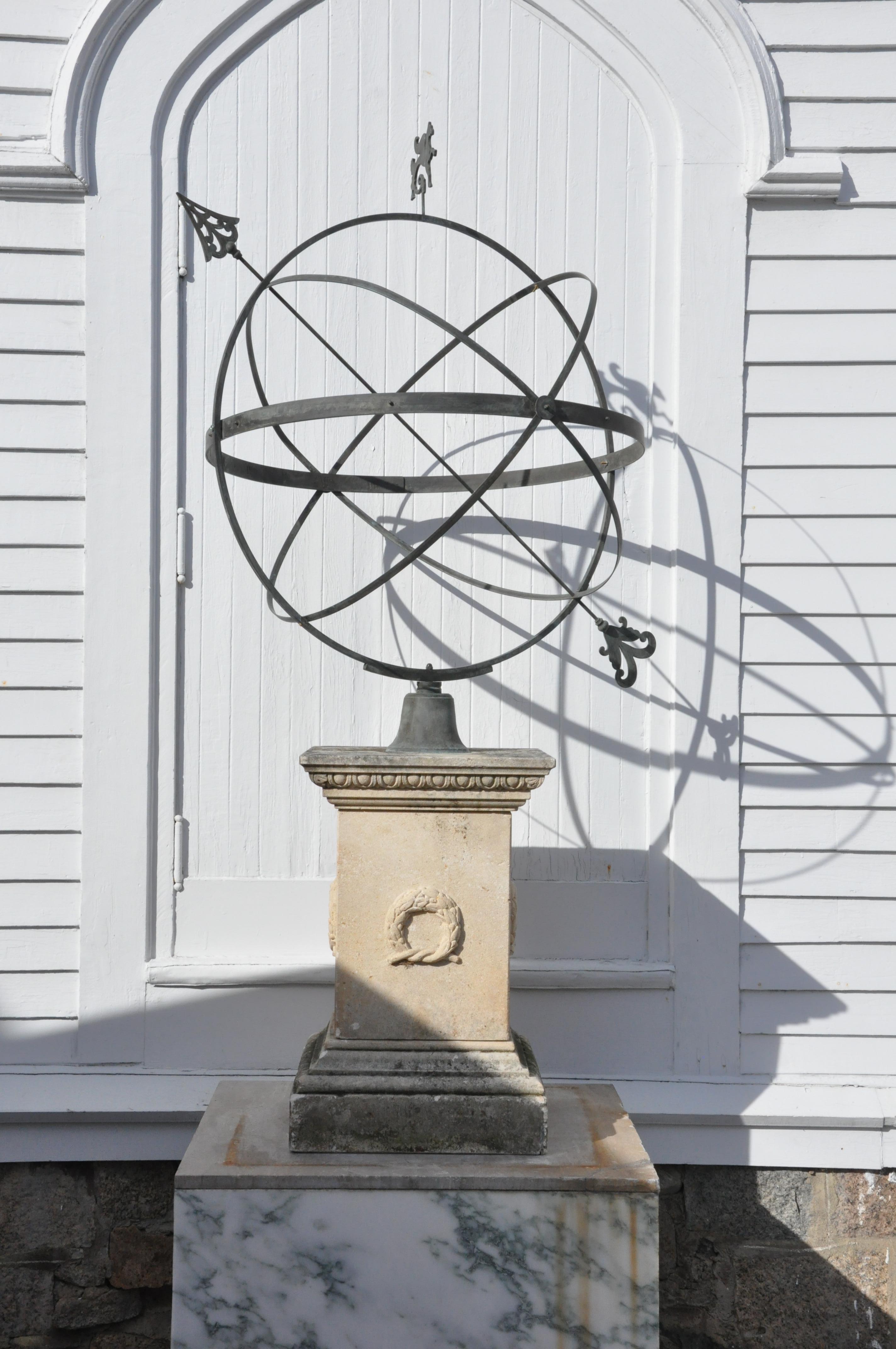 Neoclassical Early 20th Century Edwardian Bronze and Sandstone Garden Armillary