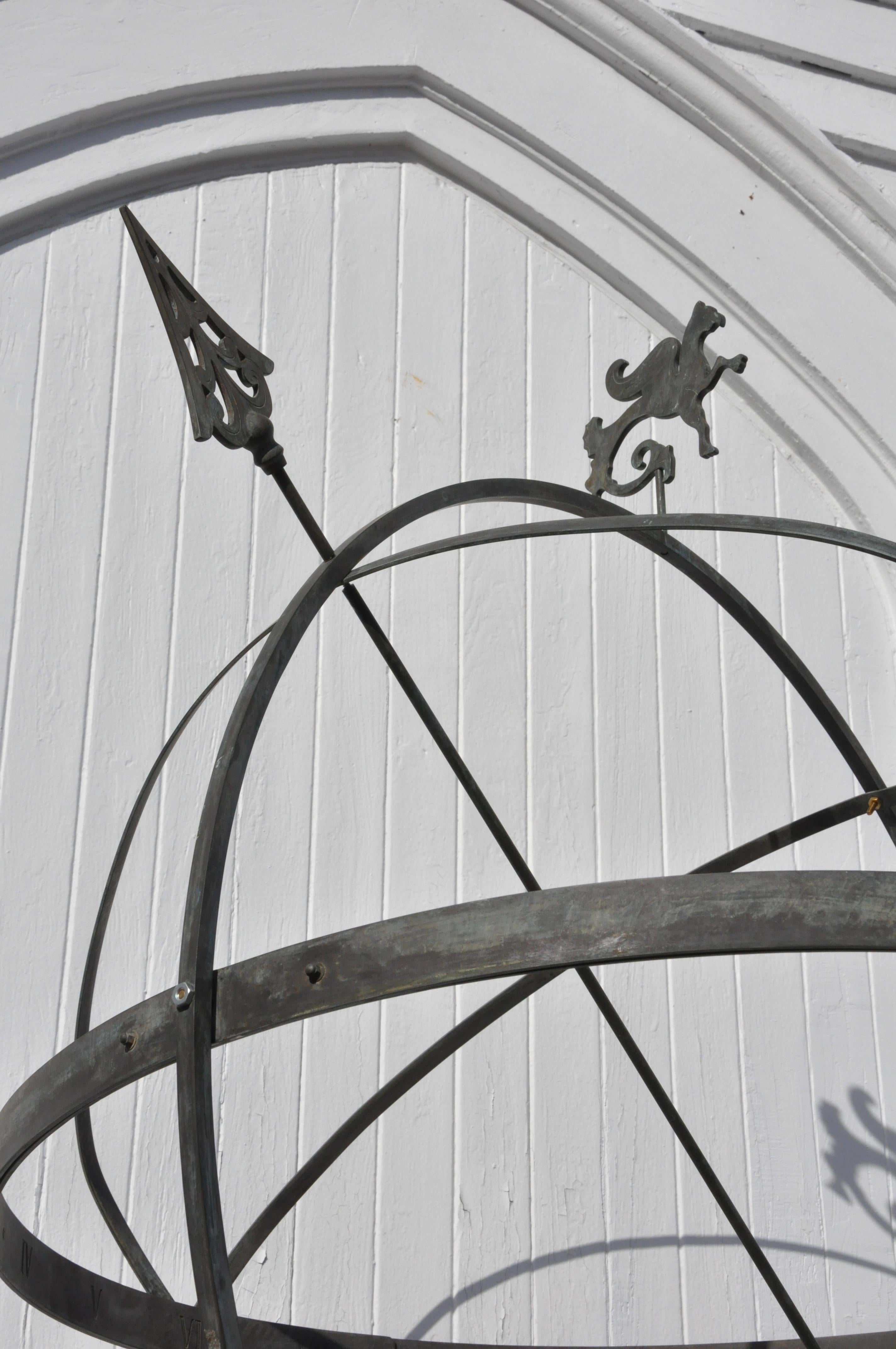 Early 20th Century Edwardian Bronze and Sandstone Garden Armillary In Good Condition In Essex, MA