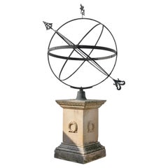 Antique Early 20th Century Edwardian Bronze and Sandstone Garden Armillary