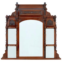 Antique Early 20th Century Edwardian Carved Walnut Overmantle Mirror
