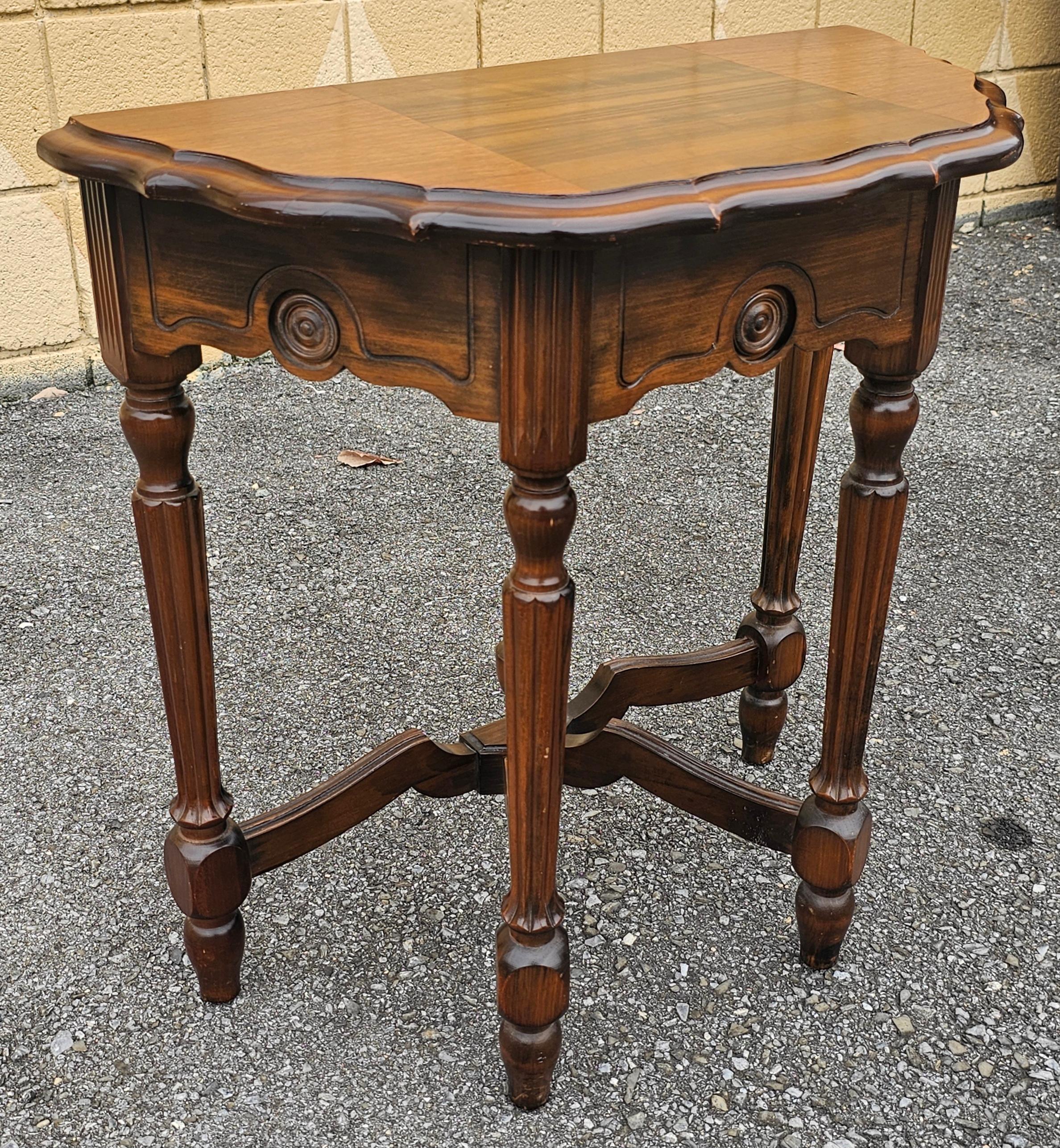 Stained Early 20th Century Edwardian Carved Walnut Stretcher Console Table, Circa 1920s For Sale