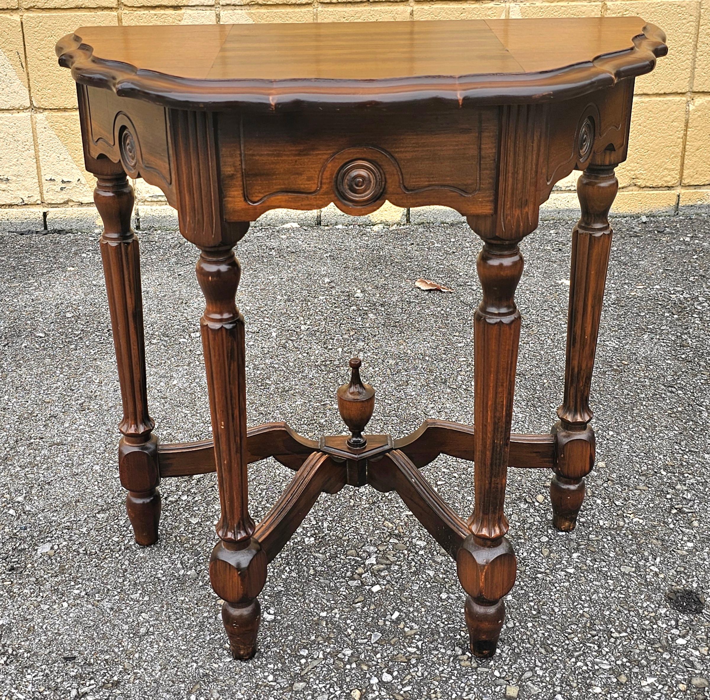 Early 20th Century Edwardian Carved Walnut Stretcher Console Table, Circa 1920s For Sale 2