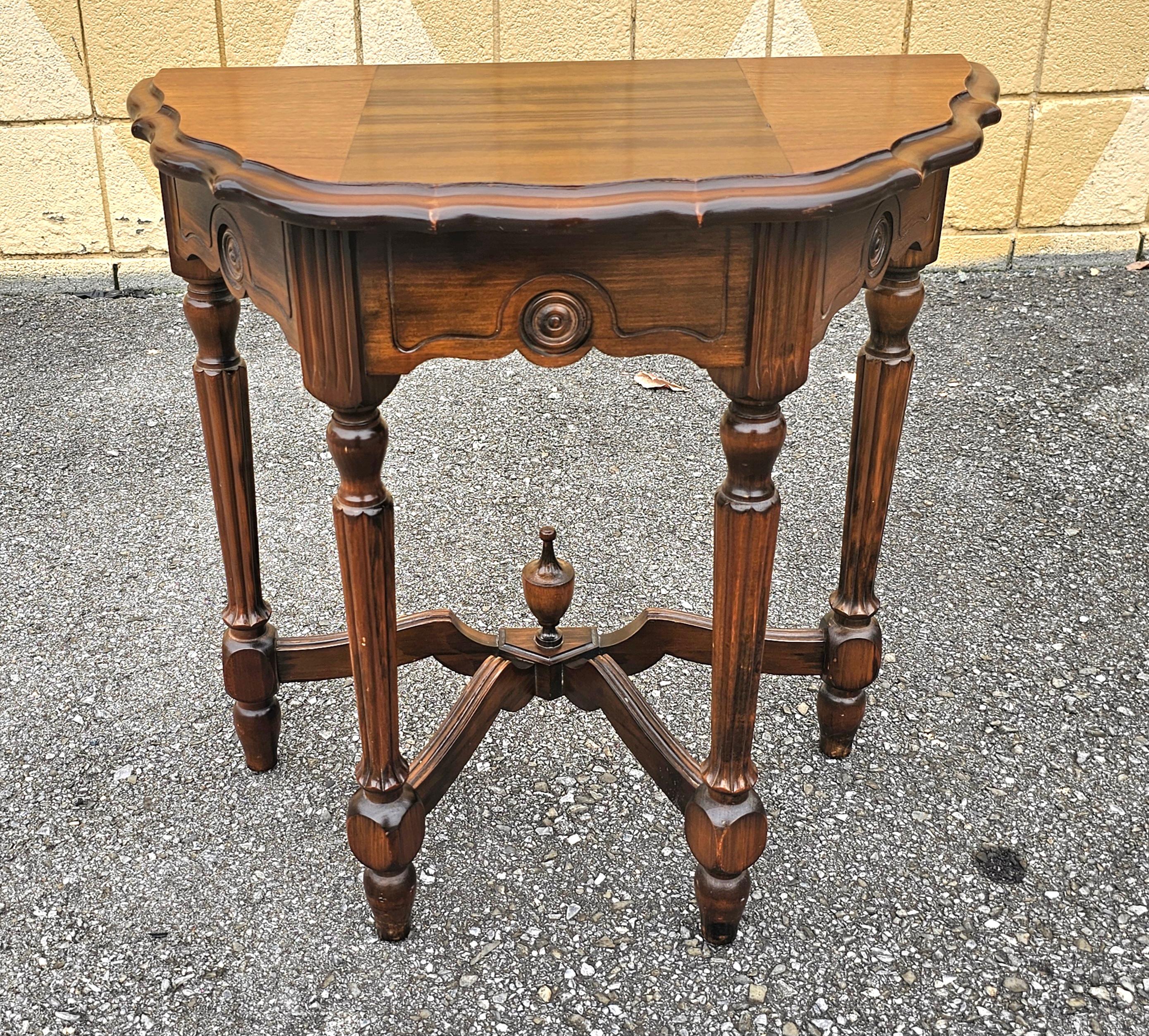 Early 20th Century Edwardian Carved Walnut Stretcher Console Table, Circa 1920s For Sale 3