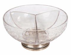 Early 20th Century Edwardian Crystal Glass Bowl with Silver Foot, United Kingdom