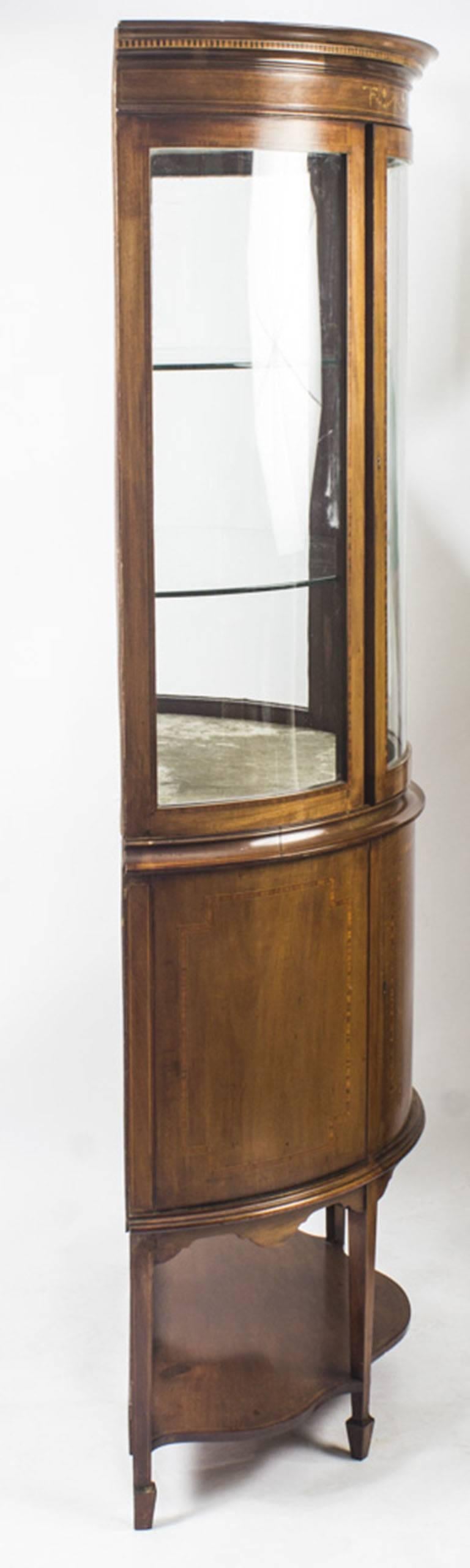 Early 20th Century Edwardian Half Moon Glazed Inlaid Mahogany Display Cabinet 4