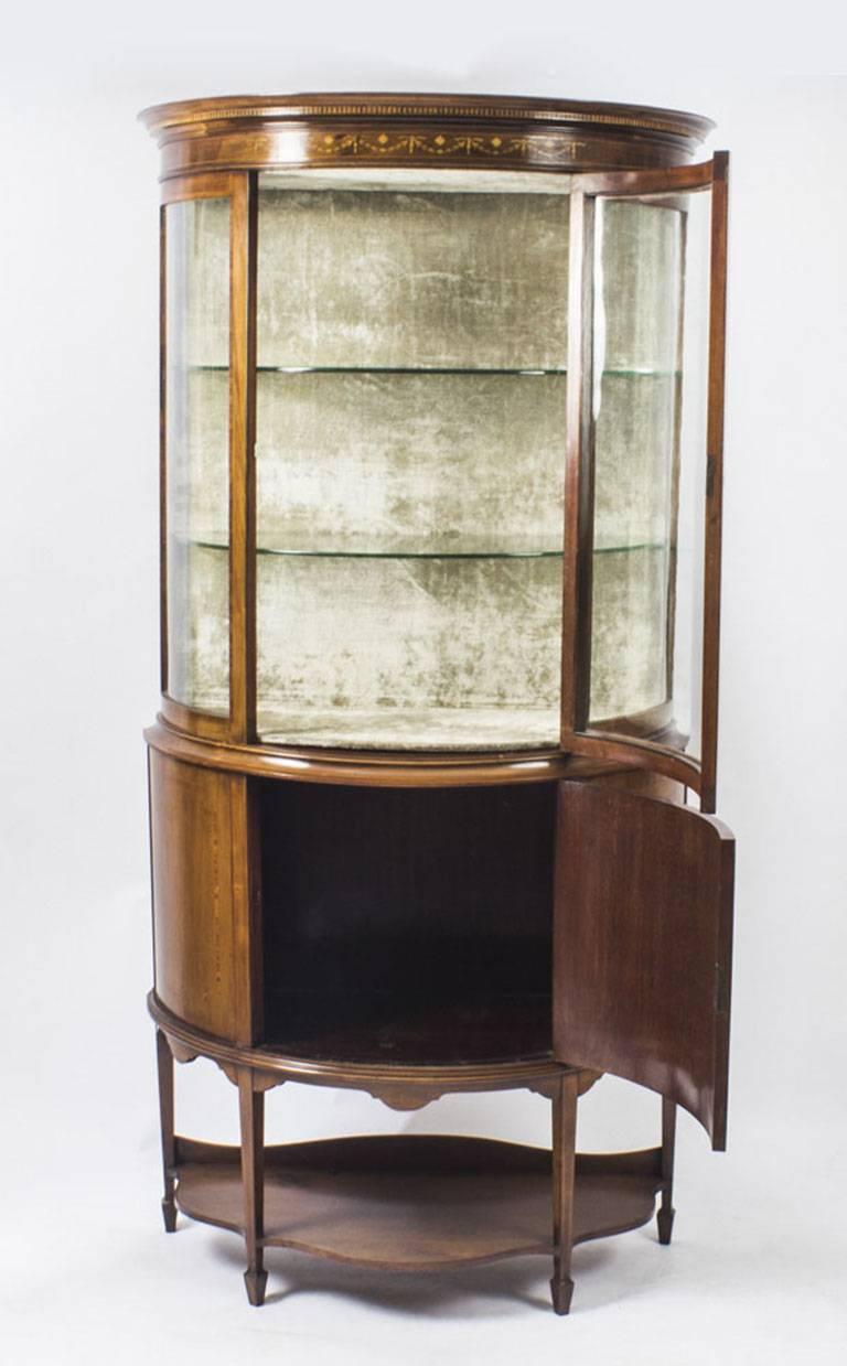 Early 20th Century Edwardian Half Moon Glazed Inlaid Mahogany Display Cabinet 5