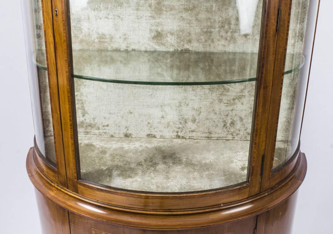 Velvet Early 20th Century Edwardian Half Moon Glazed Inlaid Mahogany Display Cabinet