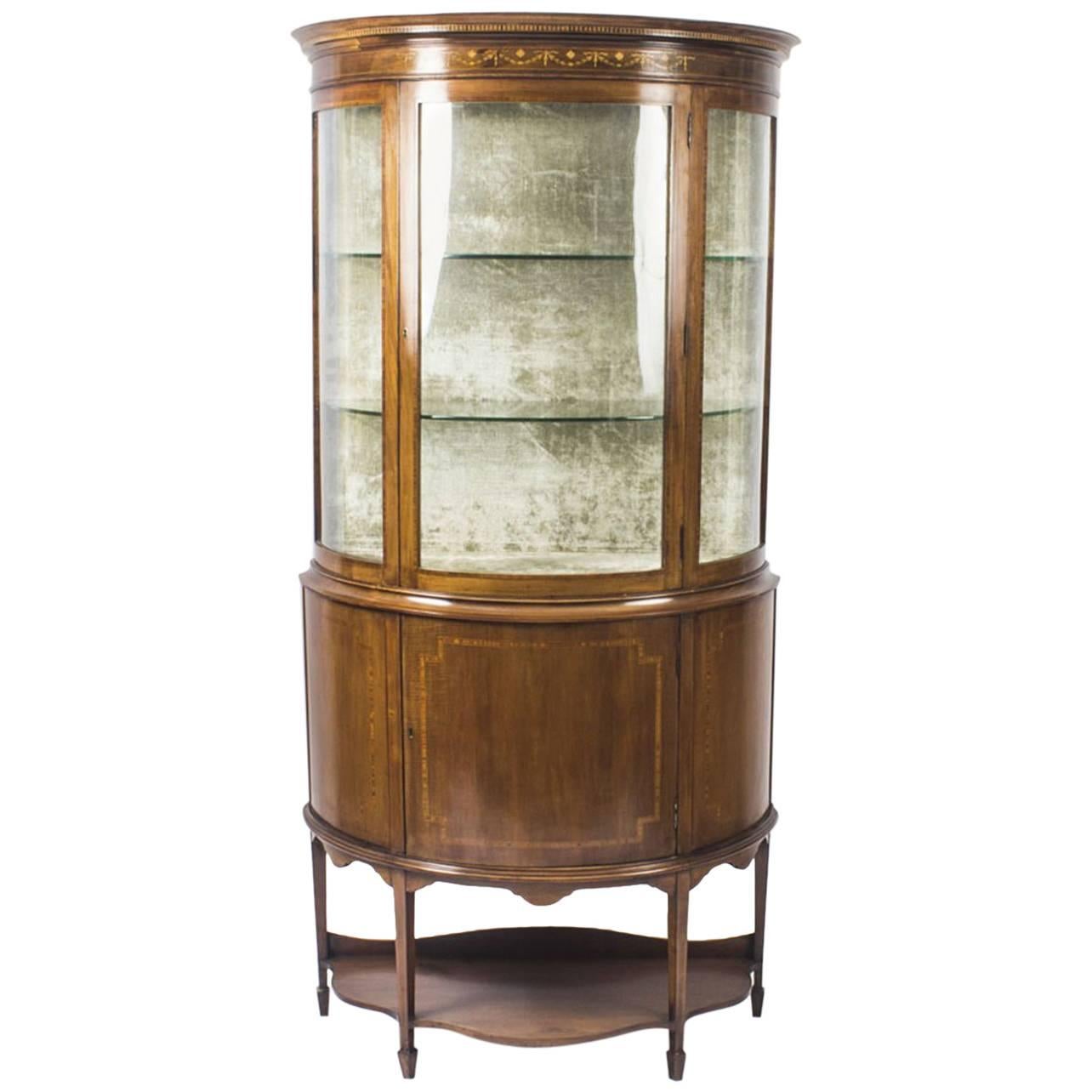 Early 20th Century Edwardian Half Moon Glazed Inlaid Mahogany Display Cabinet