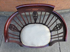 Early 20th Century Edwardian Inlaid Mahogany and Upholstered Seat Barrel Chair