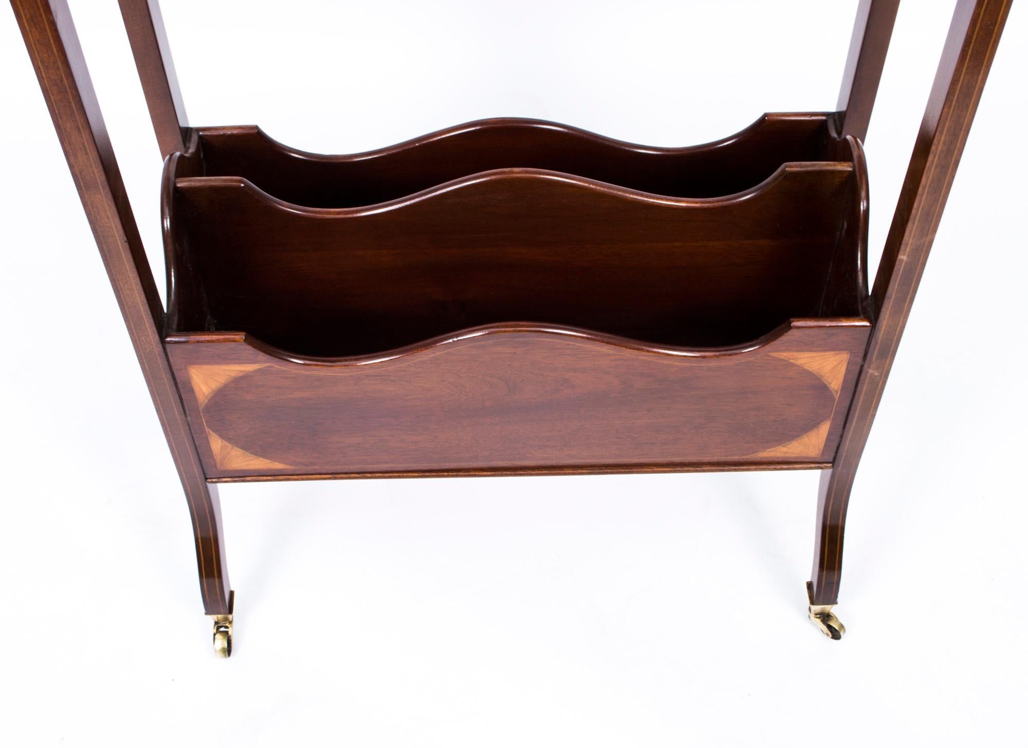 Boxwood Early 20th Century Edwardian Inlaid Mahogany Bookstand For Sale