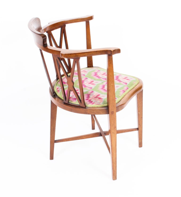 Early 20th Century Edwardian Inlaid Mahogany Corner Armchair at 1stDibs