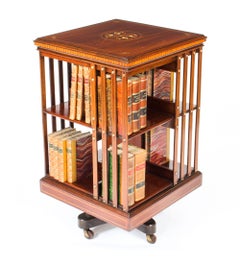 Early 20th Century Edwardian Inlaid Mahogany Square Revolving Bookcase
