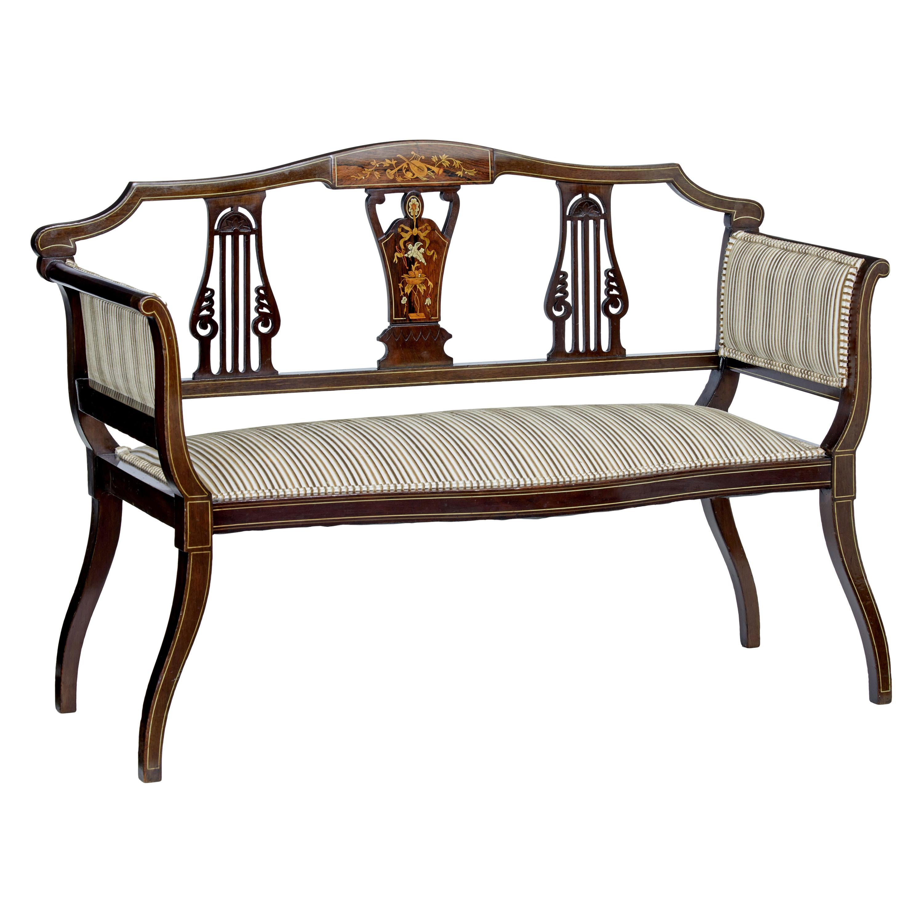 Early 20th Century Edwardian Inlaid Rosewood Salon Sofa
