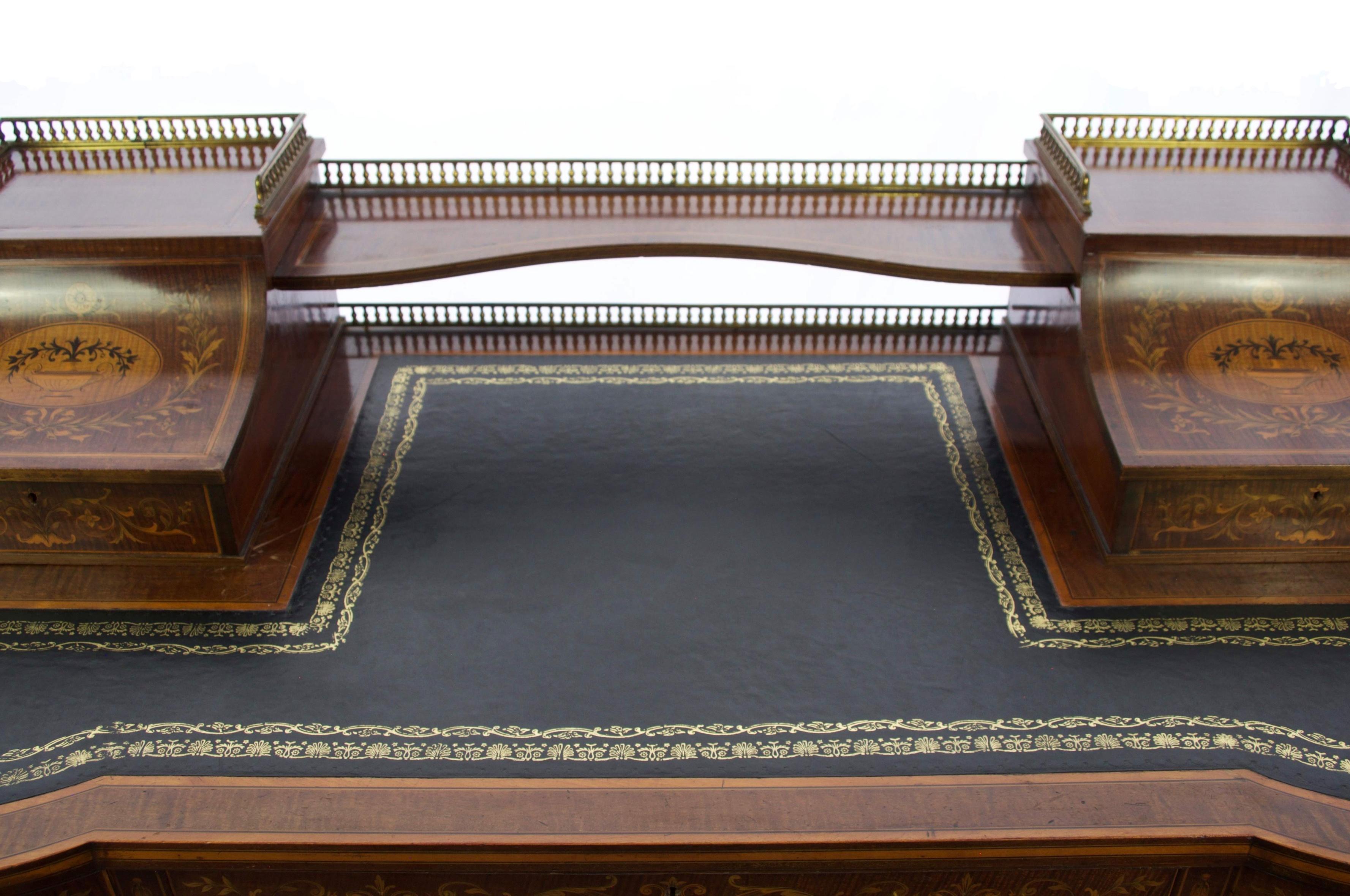 English Early 20th Century Edwardian Mahogany Edwards and Roberts Bow-Front Carlton Desk