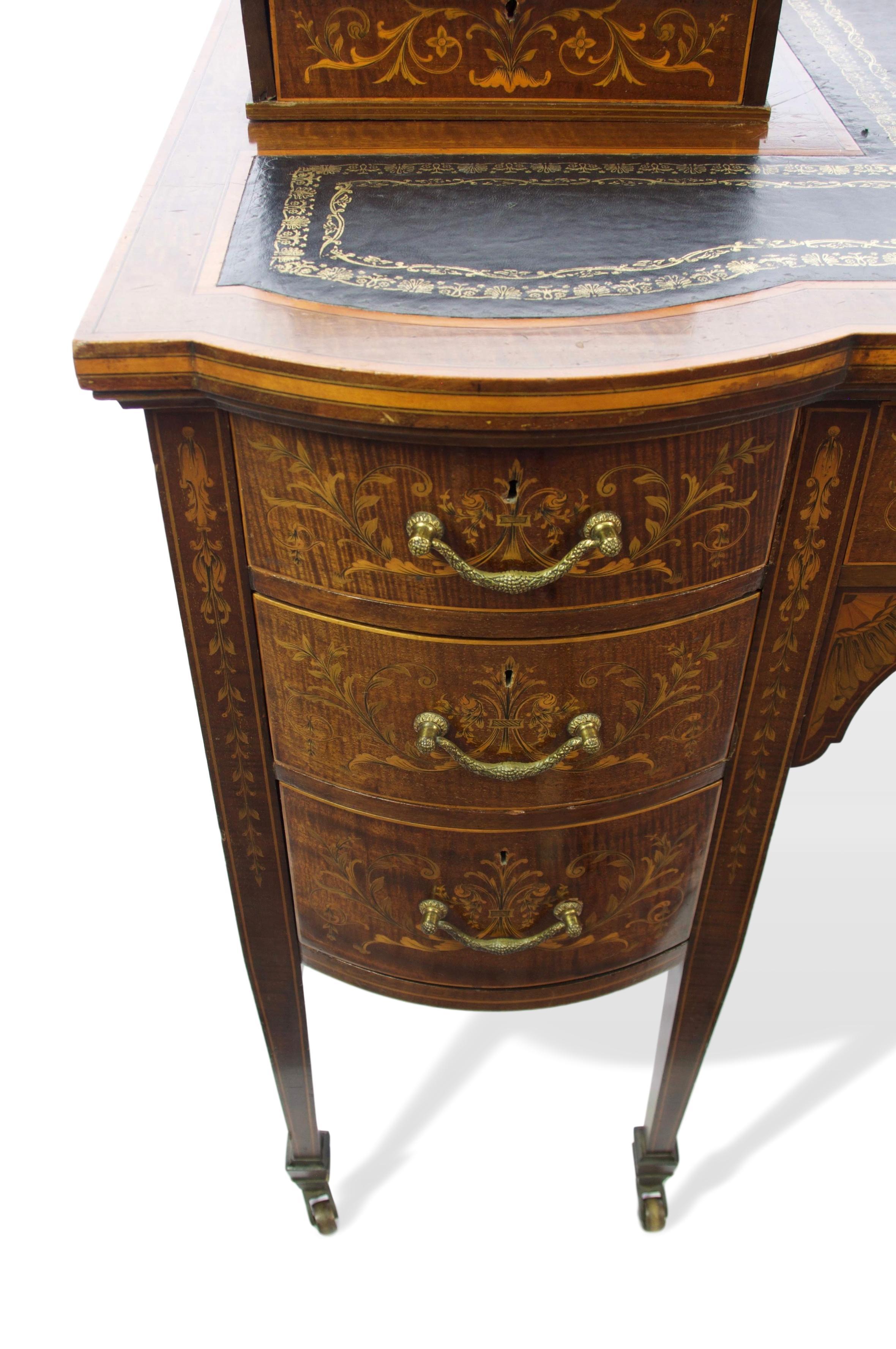 Bronze Early 20th Century Edwardian Mahogany Edwards and Roberts Bow-Front Carlton Desk