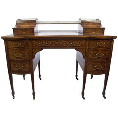 Antique Early 20th Century Edwardian Mahogany Edwards and Roberts Bow-Front Carlton Desk