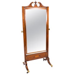 Antique Early 20th Century Edwardian Mahogany Inlaid Cheval Mirror
