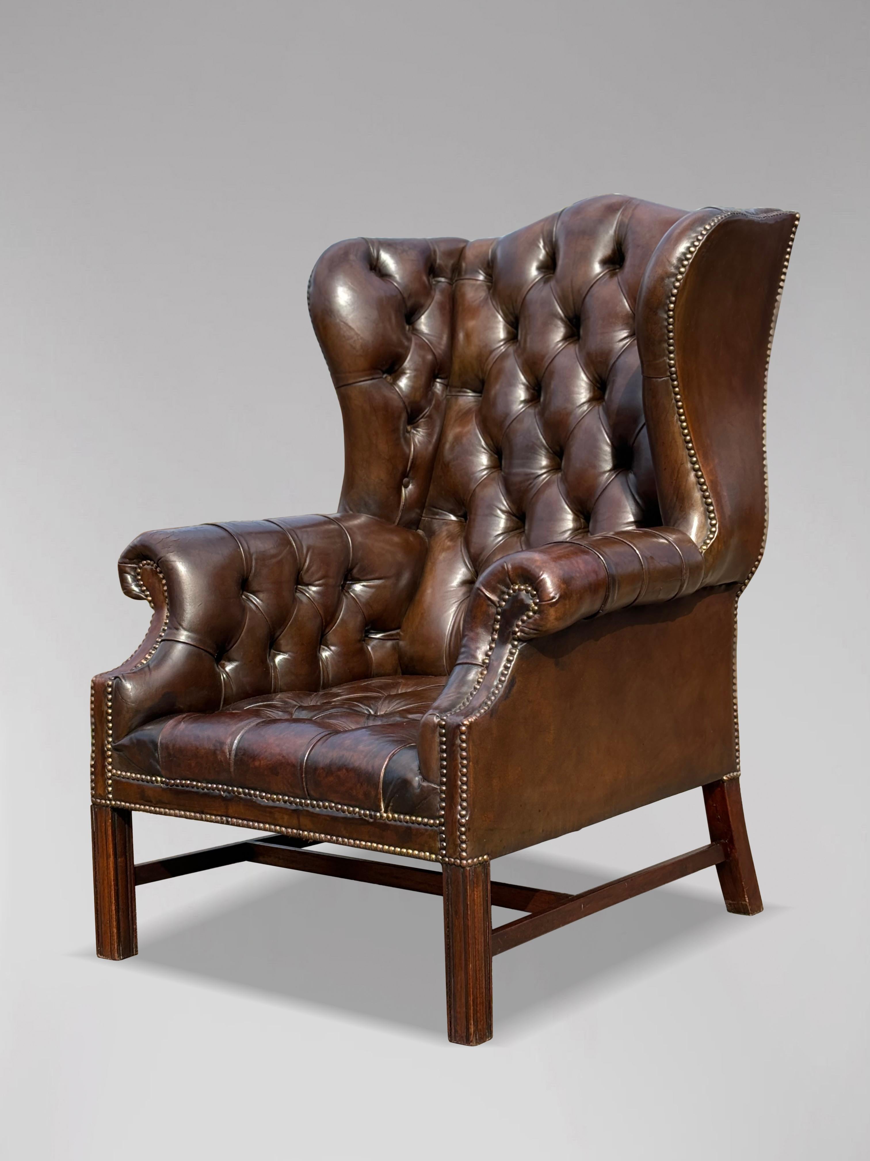 Début du 20e siècle, période édouardienne Fauteuil à oreilles en cuir Brown Bon état - En vente à Petworth,West Sussex, GB