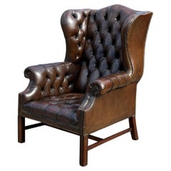 Early 20th Century Edwardian Period Brown Leather Wing Armchair